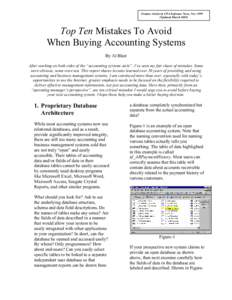 Feature Article in CPA Software News, NovUpdated MarchTop Ten Mistakes To Avoid When Buying Accounting Systems By Al Blair