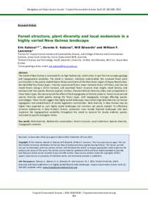 Mongabay.com Open Access Journal - Tropical Conservation Science Vol.8 (2): , 2015  Research Article Forest structure, plant diversity and local endemism in a highly varied New Guinea landscape