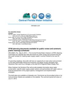 Central Florida Water Initiative cfwiwater.com For immediate release Contact: Dee Ann Miller, Florida Department of Environmental Protection