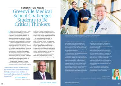 GENERATION NEXT:  Greenville Medical School Challenges Students to Be Critical Thinkers
