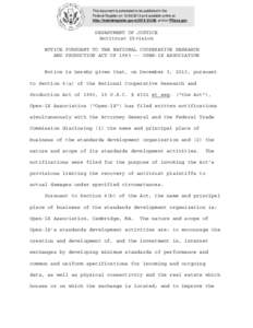 This document is scheduled to be published in the Federal Register on[removed]and available online at http://federalregister.gov/a[removed], and on FDsys.gov DEPARTMENT OF JUSTICE Antitrust Division