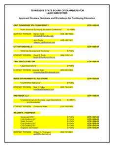 TENNESSEE STATE BOARD OF EXAMINERS FOR LAND SURVEYORS Approved Courses, Seminars and Workshops for Continuing Education EAST TENNESSEE STATE UNIVERSITY  CER[removed]