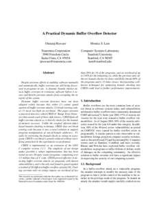 A Practical Dynamic Buffer Overflow Detector Olatunji Ruwase Monica S. Lam  Transmeta Corporation