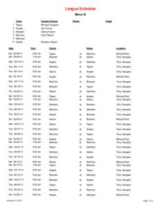 League Schedule Minor B 1 2 3