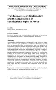 AFRICAN HUMAN RIGHTS LAW JOURNAL To cite: E Kibet & C Fombad ‘Transformative constitutionalism and the adjudication of constitutional rights in Africa’ (African Human Rights Law Journalhttp://dx.doi