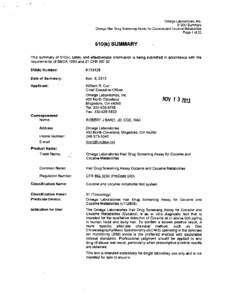 Omega Laboratories, Inc. 510(k) Summary Omega Hair Drug Screening Assay for Cocaine and Cocaine Metabolites Pagel1 of[removed]k) SUMMARY4