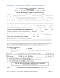 Appendix G Manufacturers followup info sheet