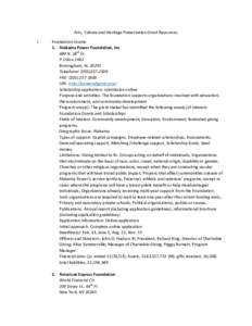 Arts, Culture and Heritage Preservation Grant Resources I. Foundation Grants 1. Alabama Power Foundation, Inc. 600 N. 18th St.