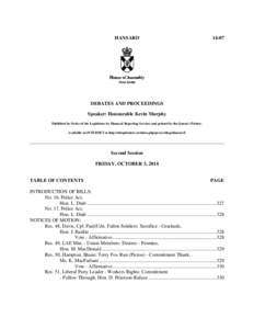 HANSARD[removed]DEBATES AND PROCEEDINGS Speaker: Honourable Kevin Murphy