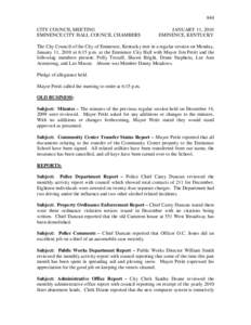 844 CITY COUNCIL MEETING EMINENCE CITY HALL COUNCIL CHAMBERS JANUARY 11, 2010 EMINENCE, KENTUCKY