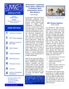 NEWSLETTER  Mathematics Leadership Teams Make a Difference in Students’ Math Achievement Across