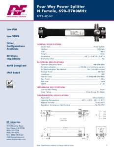 Four Way Power Splitter N Female, 698-2700MHz Interconnect Solutions RFPS-4C-NF