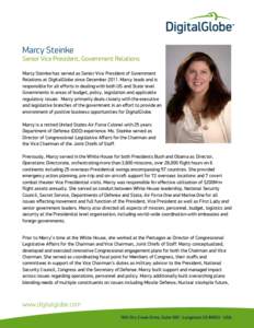 Marcy Steinke  Senior Vice President, Government Relations Marcy Steinke has served as Senior Vice President of Government Relations at DigitalGlobe since DecemberMarcy leads and is responsible for all efforts in 