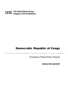 The World Bank Group Integrity Vice Presidency Democratic Republic of Congo Emergency Social Action Program