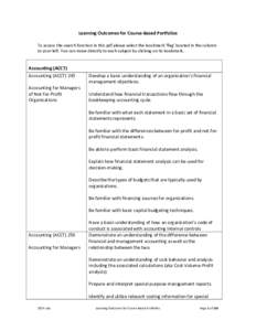 Learning Outcomes for Course-Based Portfolios To access the search function in this pdf please select the bookmark ‘flag’ located in the column to your left. You can move directly to each subject by clicking on its b