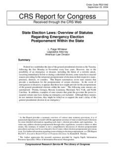 State Election Laws: Overview of Statutes Regarding Emergency Election Postponement Within the State