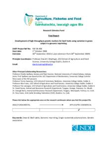 Research Stimulus Fund Final Report Development of high-throughput genetic markers for beef traits using variation in genes subject to genomic imprinting. DAFF Project Ref No: RSF[removed]Start date: