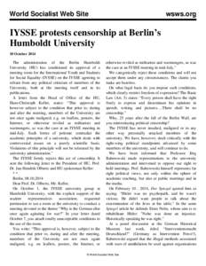 World Socialist Web Site  wsws.org IYSSE protests censorship at Berlin’s Humboldt University