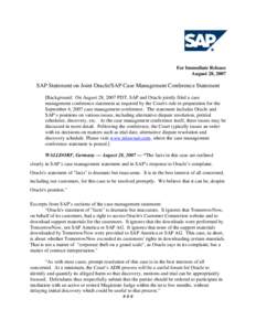 Information technology management / SAP / Open Travel Alliance / SAP AG / Oracle Corporation / SAP NetWeaver / XApps / SAP ERP / TomorrowNow / Business software / Software / ERP software