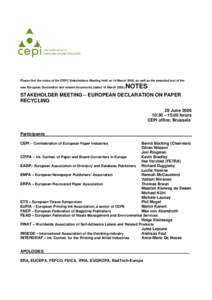 Confederation of European Paper Industries / Papermaking / EADP / European Federation of Magazine Publishers / Paper recycling