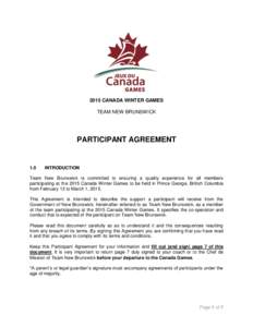 2015 CANADA WINTER GAMES TEAM NEW BRUNSWICK PARTICIPANT AGREEMENT  1.0