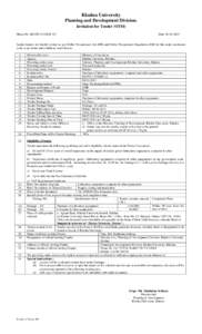 Khulna University Planning and Development Division. Invitation for Tender (OTM) Memo No. KU/PD[removed]Date[removed]