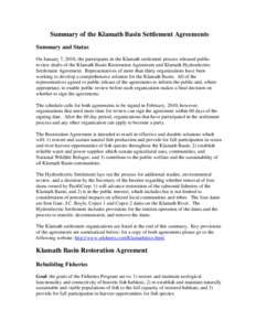 Microsoft Word - Summary of Klamath Settlement Agreements[removed]doc