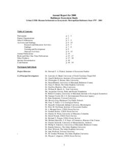 Annual Report for 2000 Baltimore Ecosystem Study Urban LTER: Human Settlements as Ecosystems: Metropolitan Baltimore from[removed]