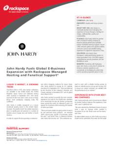 AT–A–GLANCE COMPANY: John Hardy INDUSTRY: Jewelry and luxury accessories WHAT THEY DO: John Hardy is a handmade jewelry brand reshaping the experience of luxury through a heritage of