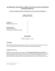 ADVERTISING SELF-REGULATORY COUNCIL/COUNCIL OF BETTER BUSINESS BUREAUS ONLINE INTEREST-BASED ADVERTISING ACCOUNTABILITY PROGRAM FORMAL REVIEW Case Number: [removed]