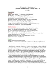 “Exceeding Hot & water is scarce …” Monmouth Campaign Weather, 15 June to 7 July, 1778 John U. Rees Narrator List American Samuel Adams, surgeon, 3rd Continental Artillery Regiment