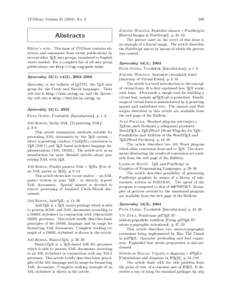 TUGboat, Volume[removed]), No. 2  Abstracts Editor’s note: This issue of TUGboat contains abstracts and summaries from recent publications by several other TEX user groups, translated to English where needed. For a com