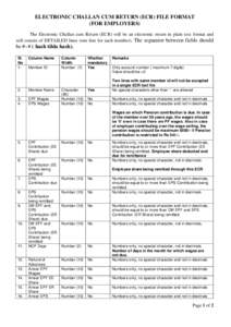 ELECTRONIC CHALLAN CUM RETURN (ECR) FILE FORMAT (FOR EMPLOYERS) The Electronic Challan cum Return (ECR) will be an electronic return in plain text format and will consist of DETAILED lines (one line for each member). The