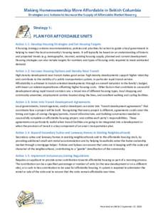 Action 1-1: Develop Housing Strategies and Set Housing Targets A housing strategy contains recommendations, policies and priorities for action to guide a local government in helping to meet the local community’s housin
