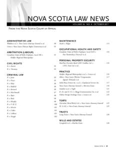 NOVA SCOTIA LAW NEWS Volume 36 No. 4 October 2011 From the Nova Scotia Court of Appeal  MAINTENANCE