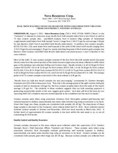 Novo Resources Corp. Suite 1980 – 1075 West Georgia Street Vancouver, BC, V6E 3C9 BULK TRENCH SAMPLE YIELDS 5.83 GRAMS PER TONNE GOLD FROM NOVO’S BEATONS CREEK GOLD PROJECT, WESTERN AUSTRALIA