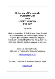 University of Portsmouth PORTSMOUTH Hants UNITED KINGDOM PO1 2UP This Article