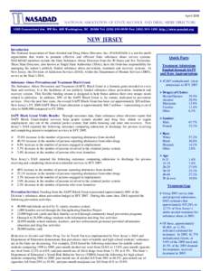 April[removed]National Association of State Alcohol and Drug Abuse Directors 1025 Connecticut Ave. NW Ste. 605 Washington, DC[removed]Tel: ([removed]Fax: ([removed]http://www.nasadad.org  NEW JERSEY