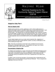 Waiver Wise Technical Assistance for the Community Options Program Waiver COP-W Wisconsin Department of Health & Family Services Ÿ Division of Disability and Elder Services Bureau of Aging & Long Term Care Resources