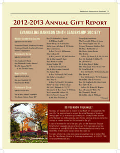 Moravian Theological Seminary[removed]Annual Gift Report EVANGELINE BAHNSON SMITH LEADERSHIP SOCIETY Mission Leadership Society (gifts $100,000 and above)