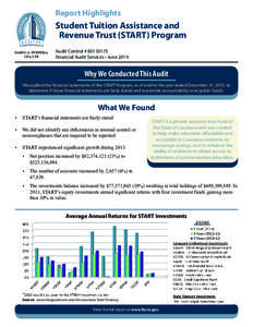 Report Highlights  Student Tuition Assistance and Revenue Trust (START) Program DARYL G. PURPERA, CPA, CFE