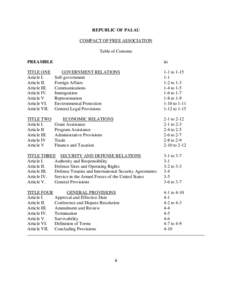 REPUBLIC OF PALAU COMPACT OF FREE ASSOCIATION Table of Contents PREAMBLE  iii