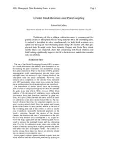 AGU Monograph, Plate Boundary Zones, in press.  Page 1 Crustal Block Rotations and Plate Coupling Robert McCaffrey