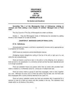 PROPOSED ORDINANCE of the CITY OF MINNEAPOLIS By Gordon and Goodman