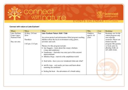 Connect with nature events calendar autumn Lake Eacham