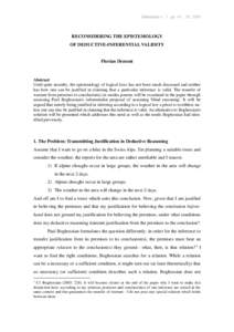 Abstracta 4 : 1 pp. 44 – 56, 2008  RECONSIDERING THE EPISTEMOLOGY OF DEDUCTIVE-INFERENTIAL VALIDITY  Florian Demont