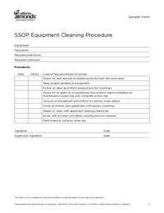 Sample Form  SSOP Equipment Cleaning Procedure Equipment Frequence Required man hours