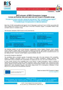 RENEWABLE ENERGY COMPETITION BETWEEN EUROPEAN CITIES & TOWNS Coordinated by : CLER[removed]winners of RES Champions League