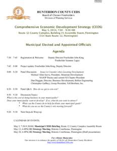 HUNTERDON COUNTY CEDS Board of Chosen Freeholders Division of Planning Services Comprehensive Economic Development Strategy (CEDS) May 5, 2014, 7:30 – 9:30 AM