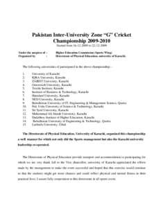 Pakistan Inter-University Zone “G” Cricket ChampionshipStarted fromtoUnder the auspices of : Organized by :